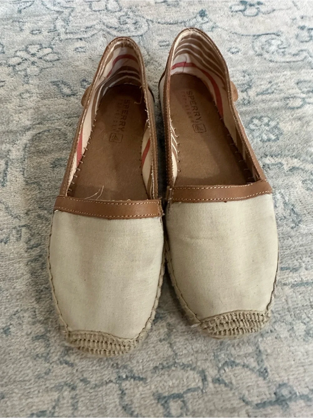 Sperry Top-Sider Espadrille Flats Women’s 8.5 Cream Tan Canvas Leather